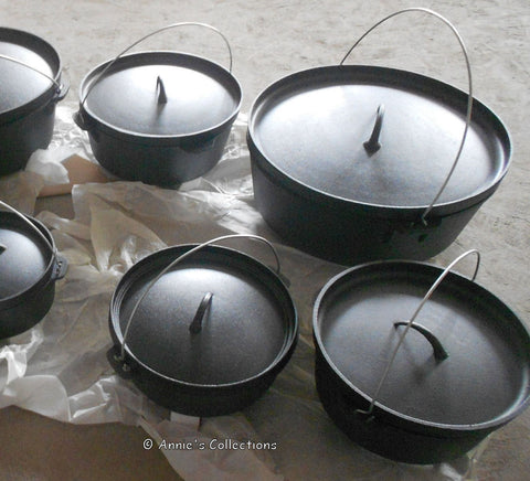 Cast Iron Flat Bottom Bean pot Dutch oven 2 quart Potjie Plat – Annie's  Collections